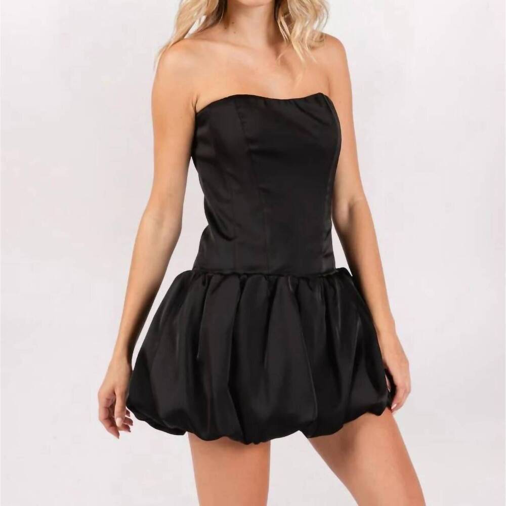 NEW THE VINTAGE SHOP strapless bubble hem mini dress in black